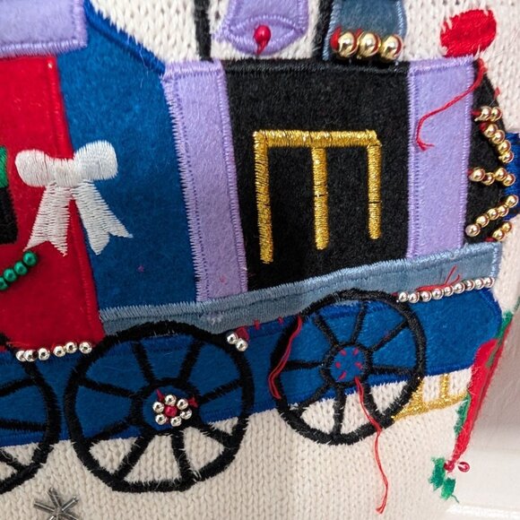 Vintage North Pole Cardigan Womens Size Medium Embroidered Beaded Christmas Red - Picture 9 of 16